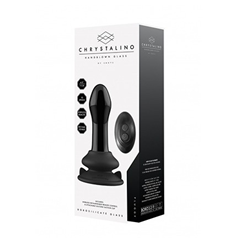 CHRYSTALINO PLUGGY Glass Vibrator with Suction Cup and Remote- Rechargeable 10 Speed - BLK
