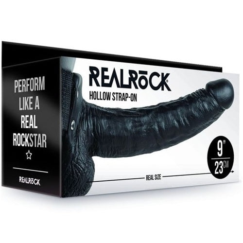REALROCK Hollow Strapon with Balls - 9'inchs Black