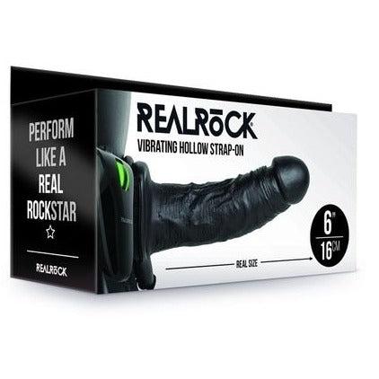 REALROCK Vibrating Hollow Strap-on - 6 inches Black