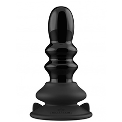 CHRYSTALINO RIBBLY Glass Vibrator with Suction Cup and Remote - Rechargeable 10 Speed - BLK