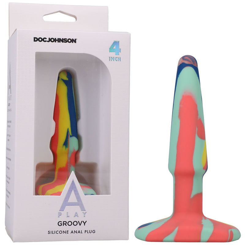 A-Play Groovy Silicone Anal Plug- 4 inch - Sunrise Coloured 10 cm Butt Plug