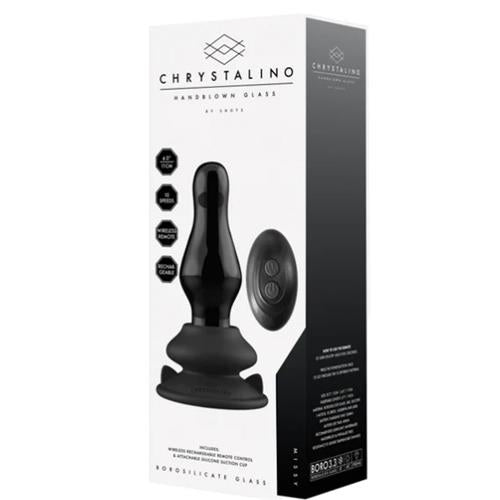 CHRYSTALINO MISSY Glass Vibrator with Suction Cup and Remote - Rechargeable 10 Speed - BLK
