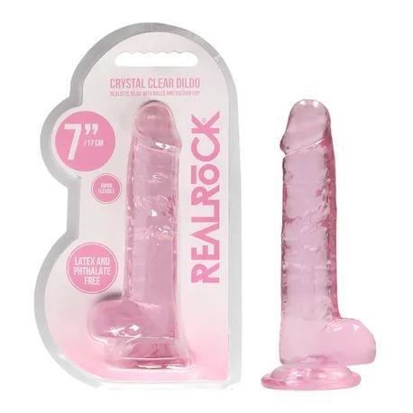 Real Rock Crystal clear dildo-PINK 7 Inch/ 18 cm