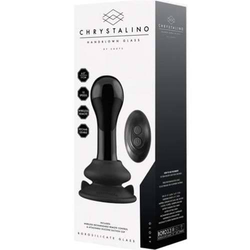 CHRYSTALINO GLOBY Glass Vibrator with Suction Cup and Remote - Rechargeable 10 Speed - BLK