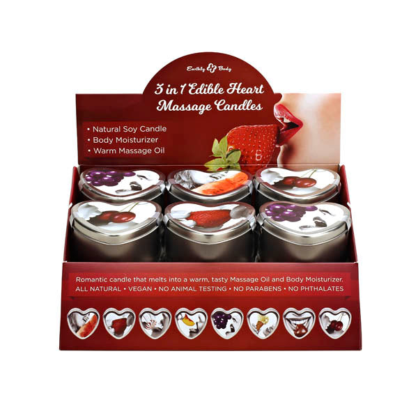 3 in 1 Edible Heart Massage Candles - Flavoured Massage Candles - Counter Display of 12
