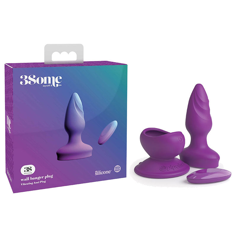 3Some Wall Banger Plug - Purple USB Rechargeable Vibrating Butt Plug with Wireless Remote