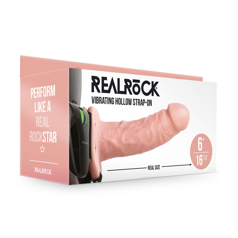 REALROCK Vibrating Hollow Strap-on - 15.5 cm Flesh - Flesh 15.5 cm Vibrating Hollow Strap-On