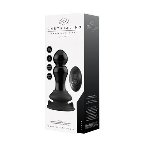 CHRYSTALINO - RIMLY Glass Vibrator with Suction Cup and Remote - Rechargeable 10 Speed BLK