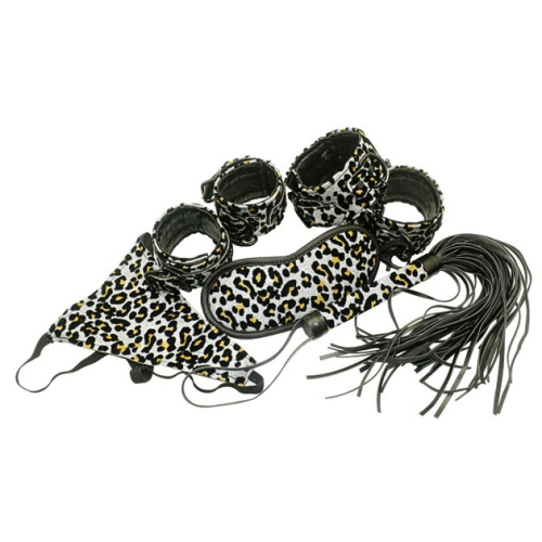 fate BDSM Bondage Kit 5 Pieces "Silver Leopard Prints"
