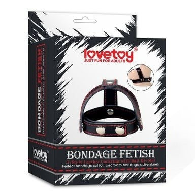 Lovetoy Bondage Fetish T-Style Leather Cock Ring with Ball Divider