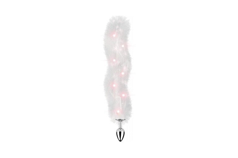 Foxy Tail - Light Up Faux Fur Butt Plug w/Multicoloured Light Pattern - White