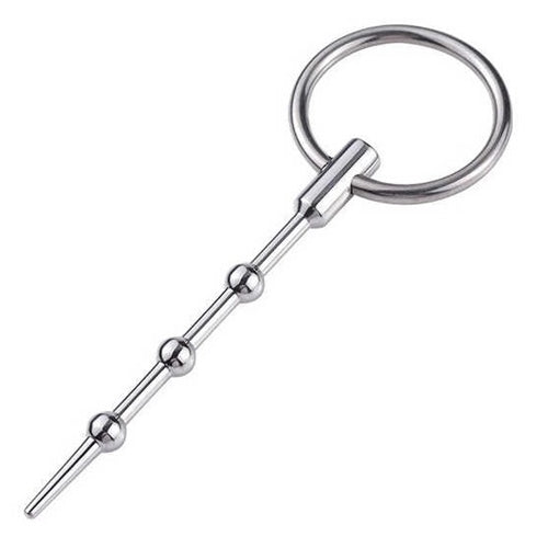 Stainless Steel Urethral Plug with Ring and Three Beads