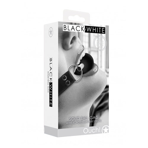 Solid Ball Gag with Bonded Leather Straps - Black&White OUCH