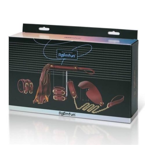 8 Pc Deluxe Bondage Play Kit Wine Red & Gold
