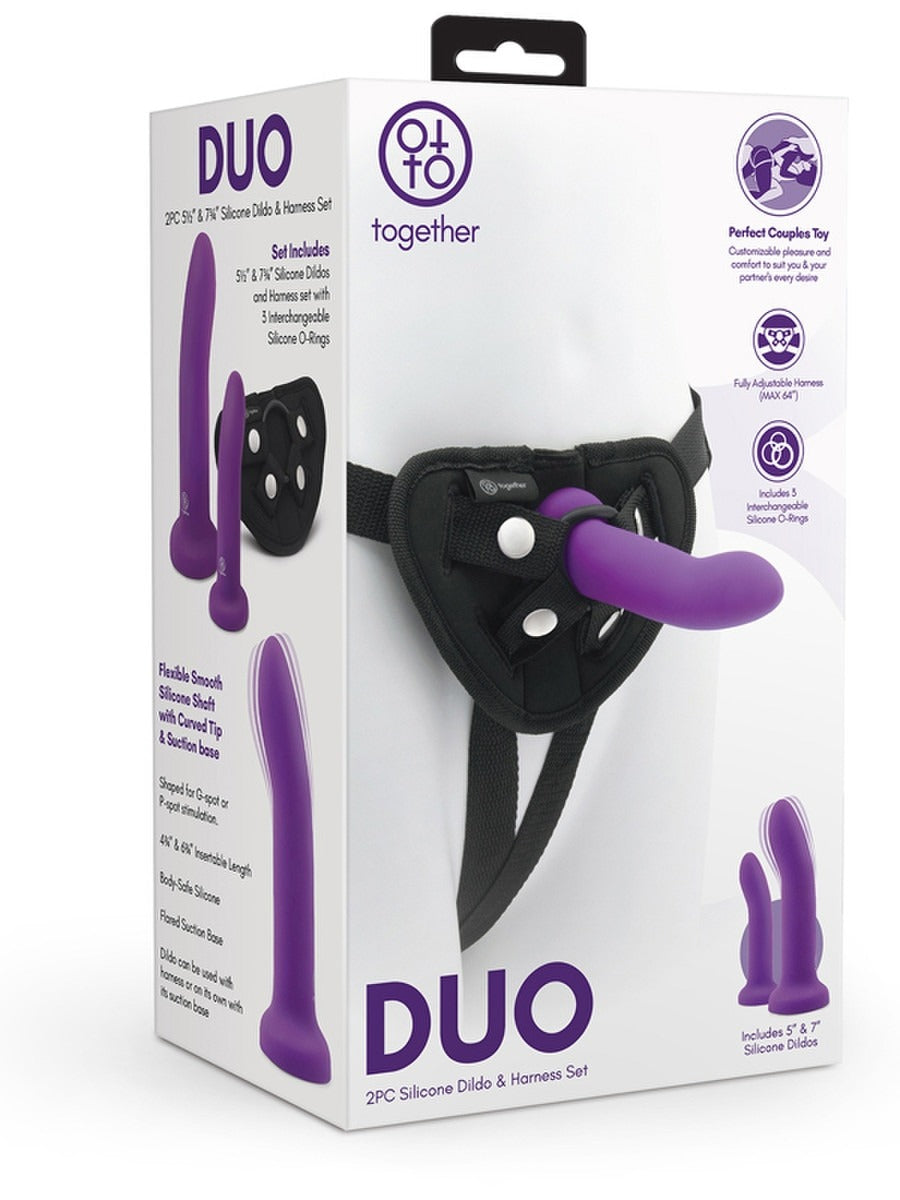 Duo 2Pc 5.in. and 7.75 in. Silicone Dildo & Harness Set