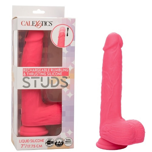 RECHARGEABLE RUMBLING & THRUSTING SILICONE STUDS PINK 7"/17.75CM