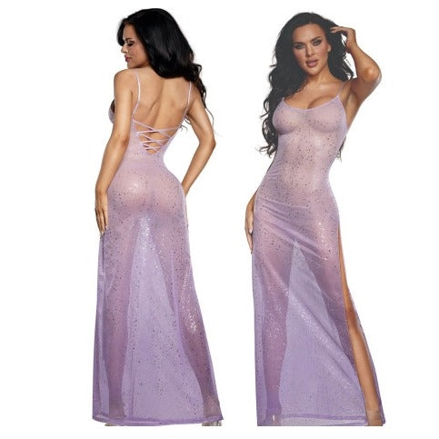 DreamGirl Ombre Glitter Mesh Gown Lilac