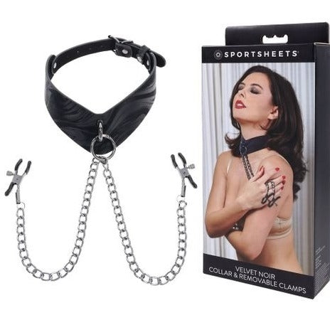 SPORTSHEETS Velvet Noir Collar & Removable Clamps