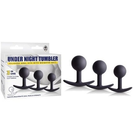 Under Night Tumbler - Black Butt Plugs with Weighted Balls - Set of 3 Sizes
