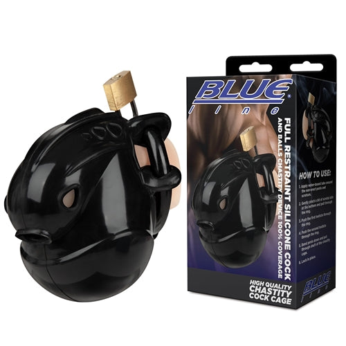 Blue Line Full Restraint Silicone Cock And Balls Chastity Device 100% Coverage