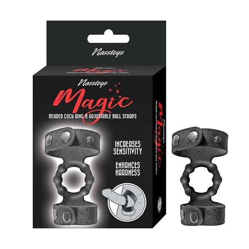Magic Beaded Cock Ring and Adjustable Ball Straps-Black