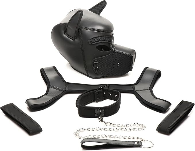 Master Series Full Pup Arsenal Set Neoprene Puppy Hood, Chest Harness, Collar W/ Leash, & Arm Bands