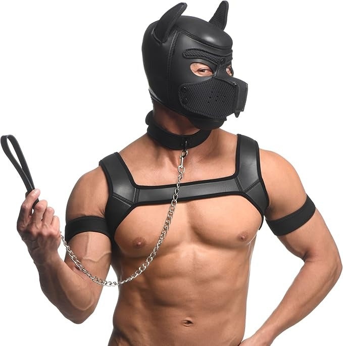 Master Series Full Pup Arsenal Set Neoprene Puppy Hood, Chest Harness, Collar W/ Leash, & Arm Bands