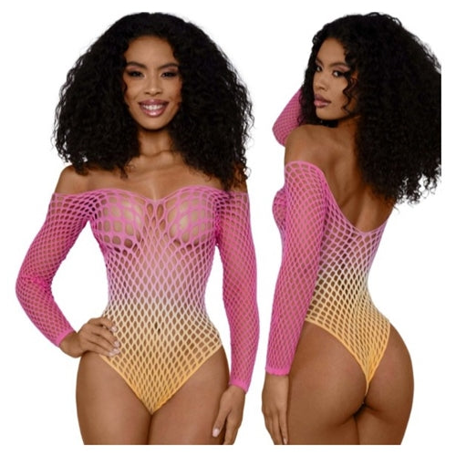 DreamGirl Fishnet Off The Shoulder Bodysuit - O/S