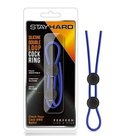 Stay Hard Silicone Double Loop Cock Ring - Adjustable BLUE