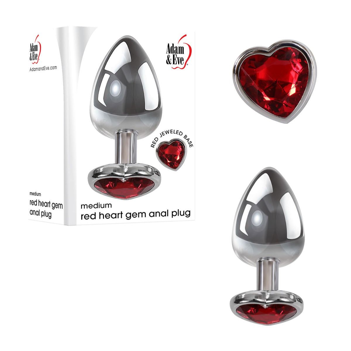 Adam & Eve RED Heart Gem Anal Plug - MED