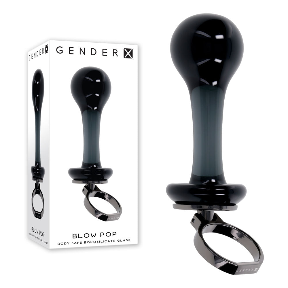 Gender X BLOW POP Glass Plug Black 12.8 cm Glass Plug with Ring Pull