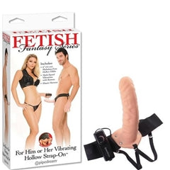 Fetish Fantasy Vibrating Hollow Strap On for Him or Her - Flesh- 6inch