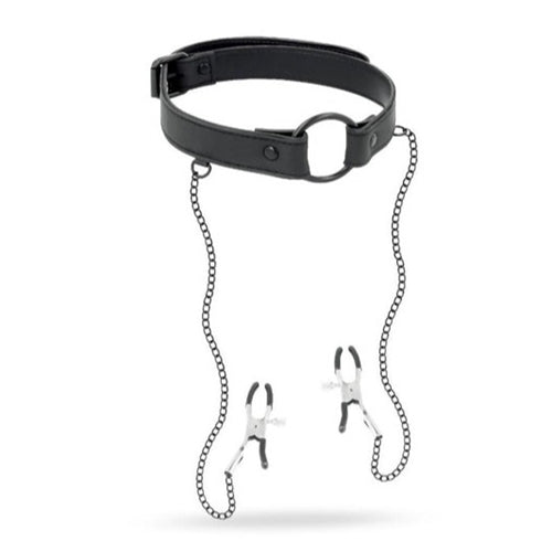 JCW Pleasure O Ring Gag w/Nipple Clamps