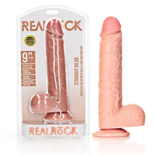 Straight Realistic Dildo w/Balls - 9"/23cm - Flesh