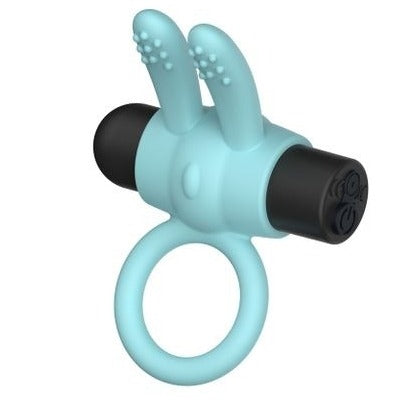 Passion Play Silicone Rabbit Vibrating Cockring - Blue