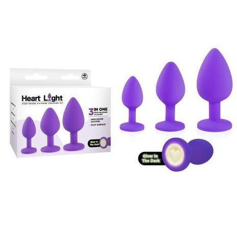 Heart Light Butt Plugs 3 Pack- Purple
