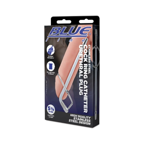 Blue Line 5.5" Stainless Steel Cock Ring Catheter Urethral Plug