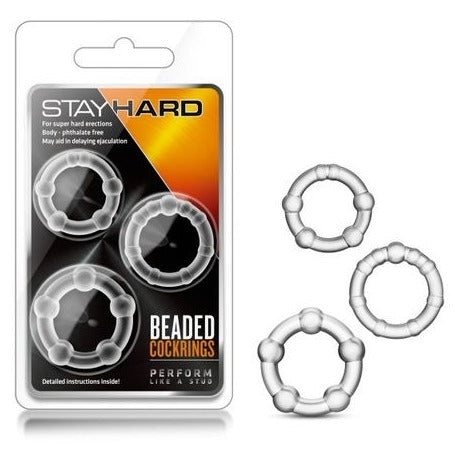 Stay Hard Beaded Cock Rings Set of 3 Clear