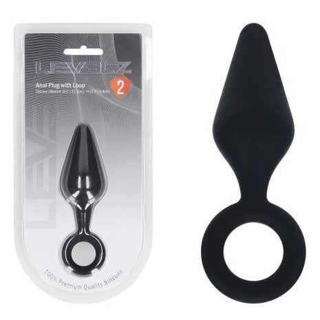 LEVELZ Silicone Anal Plug with Loop - Medium - Black