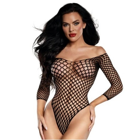 DreamGirl Fishnet Off The Shoulder Bodysuit - O/S