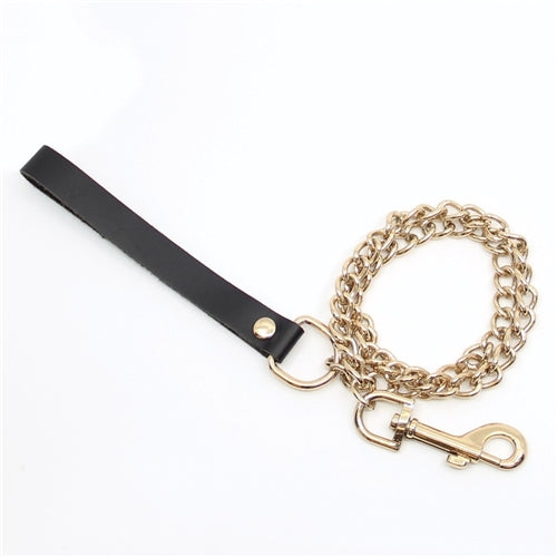 Leather And Chain Lead - Gold