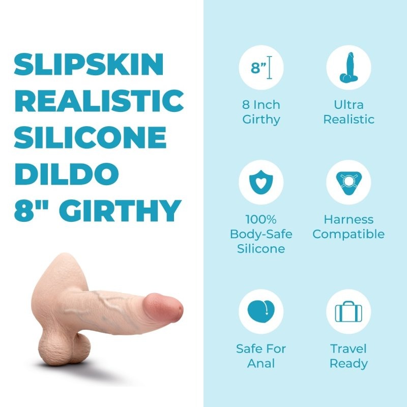 b-Vibe Slipskin Realistic Silicone Dildo - 8" Girthy Cream