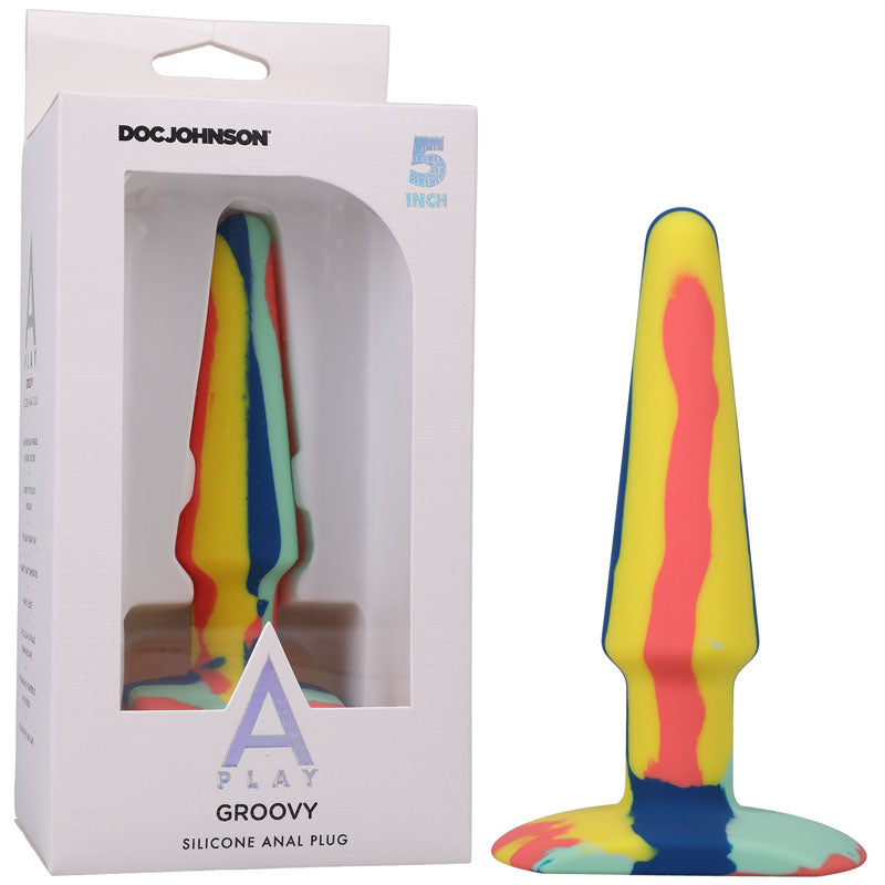 A-Play Groovy Silicone Anal Plug- 5 inch - Sunrise Coloured 12.7 cm Butt Plug