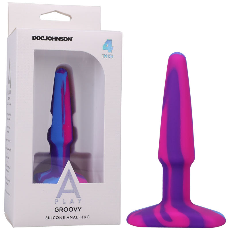 A-Play Groovy Silicone Anal Plug- 4 inch - Berry Coloured 10 cm Butt Plug