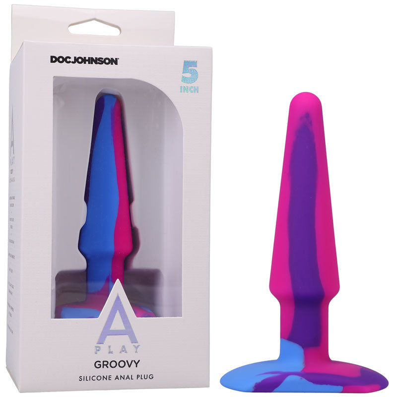 A-Play Groovy Silicone Anal Plug- 5 inch - Berry Coloured 12.7 cm Butt Plug