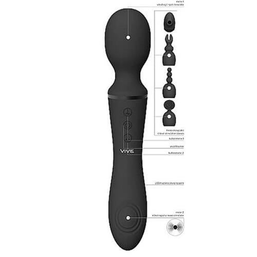 VIVE-NAMI double ended rechargeable wand with 4 clitoral sleeves Purple
