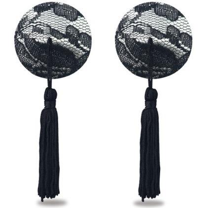 Reusable Black Lace Round Tassle Nipple Pasties