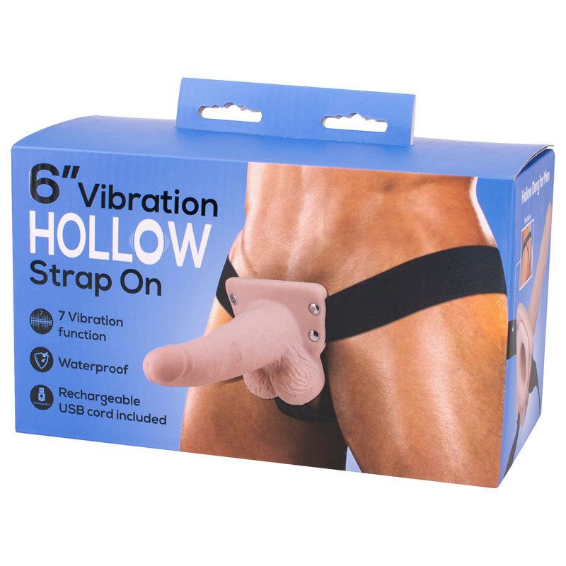 6'' Vibration Hollow Strap-On - Flesh USB Rechargeale Hollow Strap-On