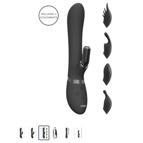 VIVE - CHOU rechargeable G-Spot rabbit with 4 interchangeable clitoral stimulation sleeves - Black