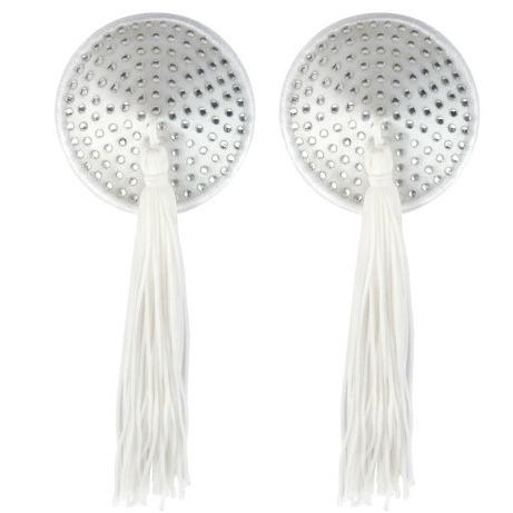 peekaboos - White Satin with White Stone and Tassle Pastie